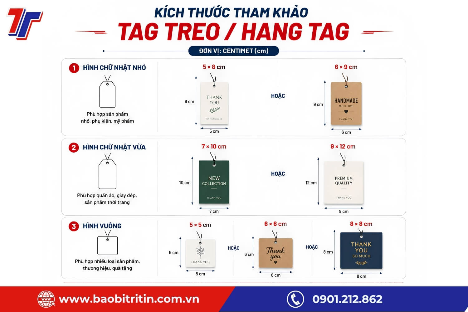 Tag treo thường thiết kế theo kích thước sản phẩm, đồng thời cần chừa khoảng cách phù hợp cho lỗ treo và gia công