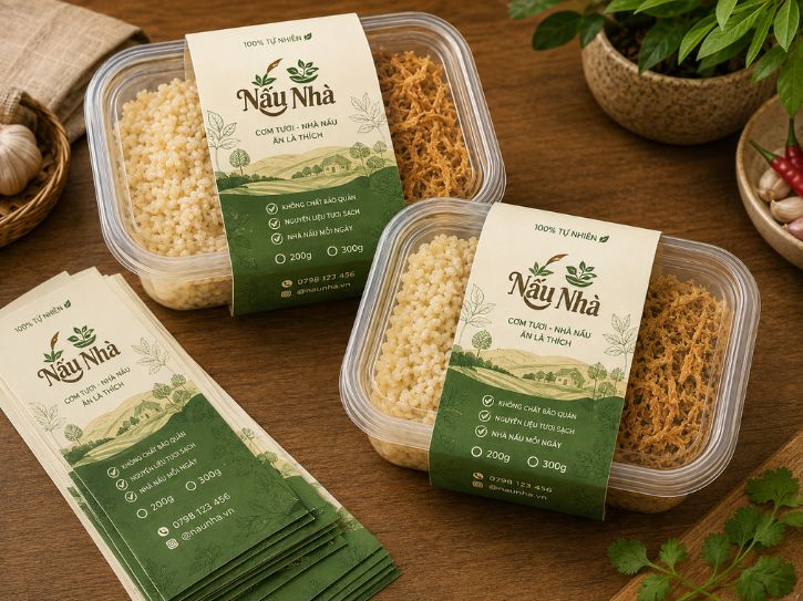 Đai giấy quấn hộp thức ăn in theo yêu cầu, tông xanh lá kem phong cách mộc mạc